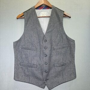 Merona Men's Wool Blend Gray Striped 6‎ Button Vest Size Medium